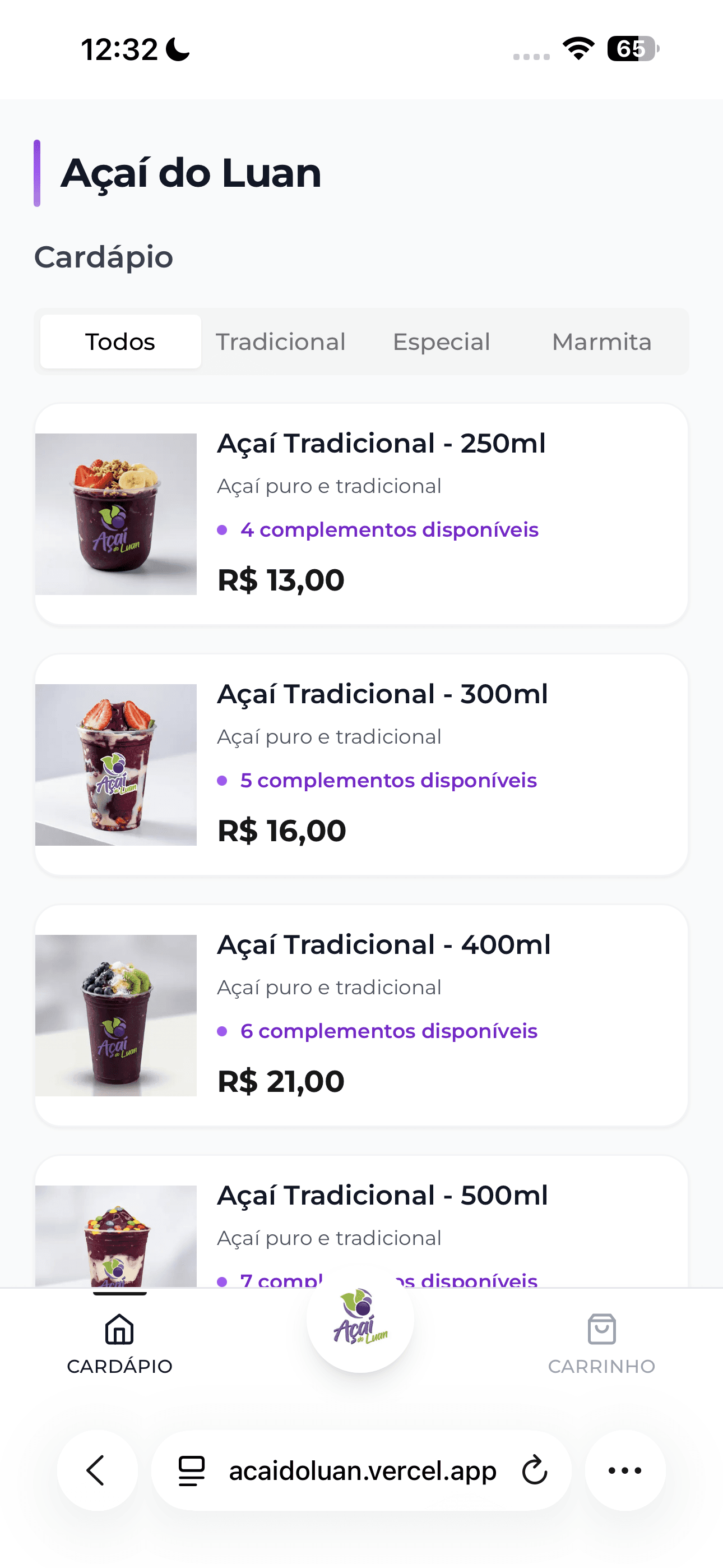 Previa do aplicativo